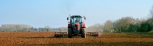 Tractor and farmer working in the field