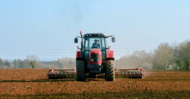 Tractor and farmer working in the field
